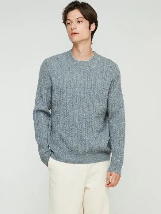 [M26-100] 머레이 알란 캐시미어 케이블 크루넥 멜란지 그레이