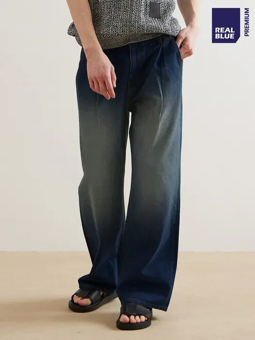 [M26-232] 씨네드 와이드 핀턱 데님 블루 그레이